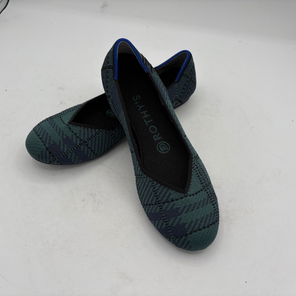 Rothy’s The Lounge Loafer In Preppy Plaid Green and Blue Size 6.5 retired flats - Picture 1 of 11